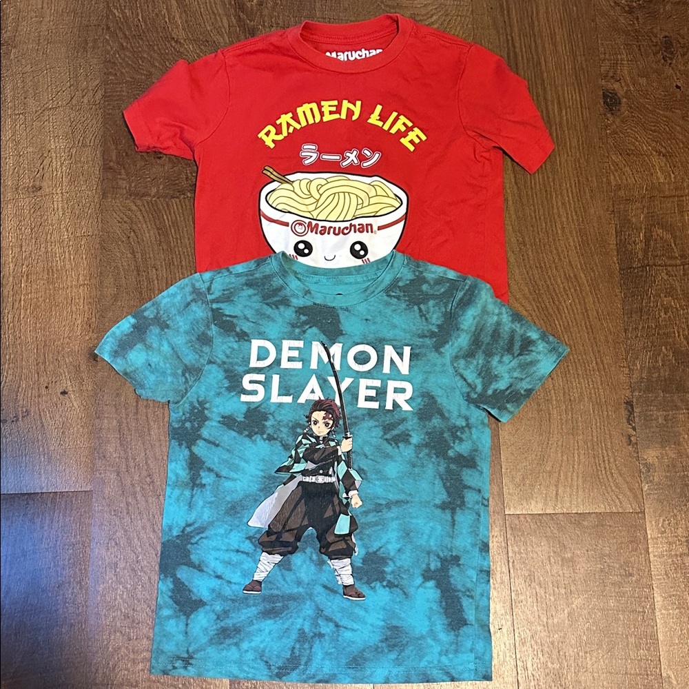 Red Ramen Life Tee and Blue Demon Slayer Tee